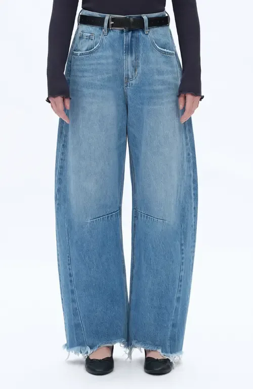 Frayed Super High Waist Barrel Jeans by Bayeas