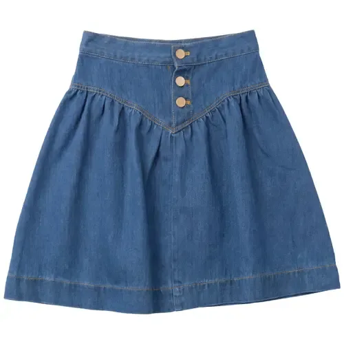 V Yoke Button Detail Denim Skirt by FYI