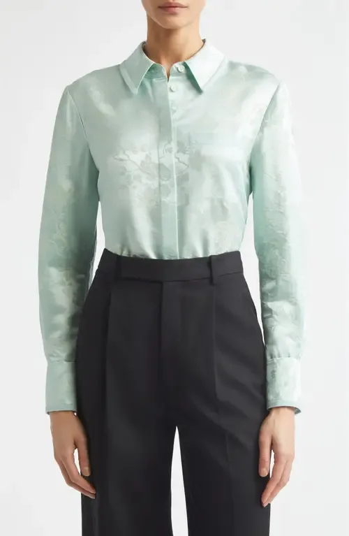 Floral Wool & Silk Satin Jacquard Button-Up Shirt by Jason Wu Collection