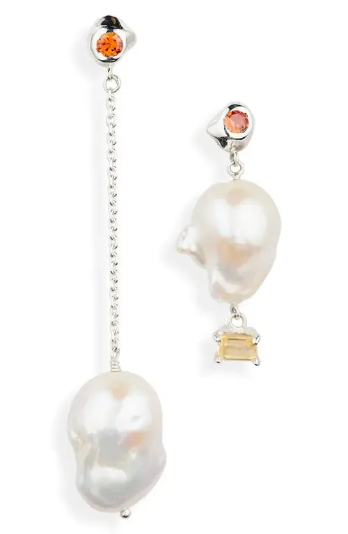 Pearl & Sapphire Mismatched Drop Earrings by FARIS