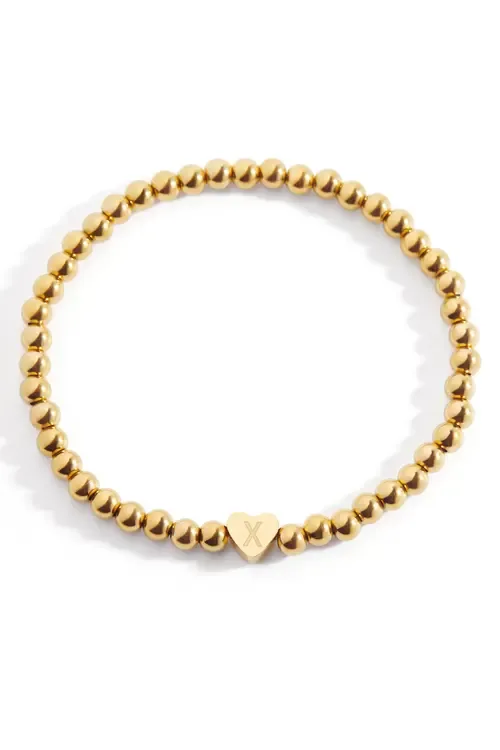 Gold Beaded with Heart Initial Bracelet by Mint & Lily