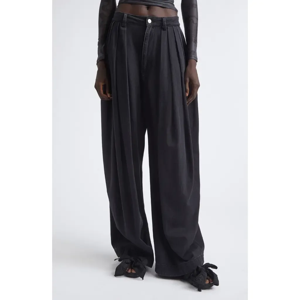 Simone Pleated High Waist Wide Leg Jeans by Collina Strada
