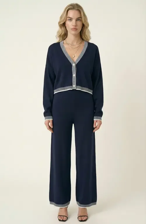 Contrast Trim Knit Cardigan Set by Modenaire