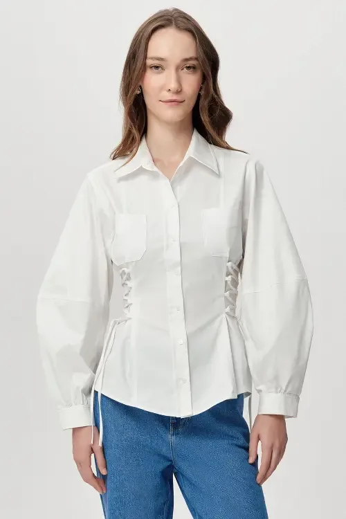 Arcene Fitted Waist Balloon Sleeve Shirt by Exquise