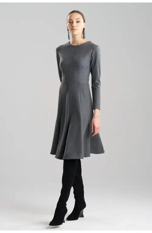 Double Jersey Fluted Hem Long Sleeve Midi Dress by Natori