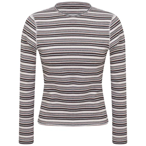 Striped V-Neck Long Sleeve Self-Binding Tee by 24/7