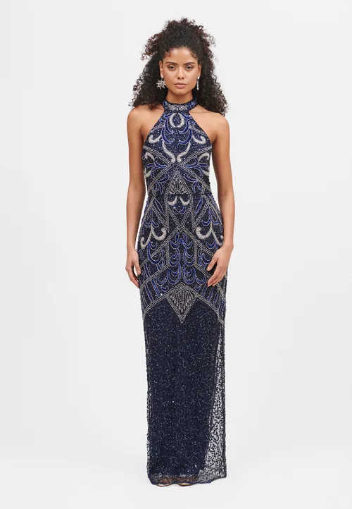 Halterneck Embellished Sequin Beaded Maxi Dress by BEAUUT