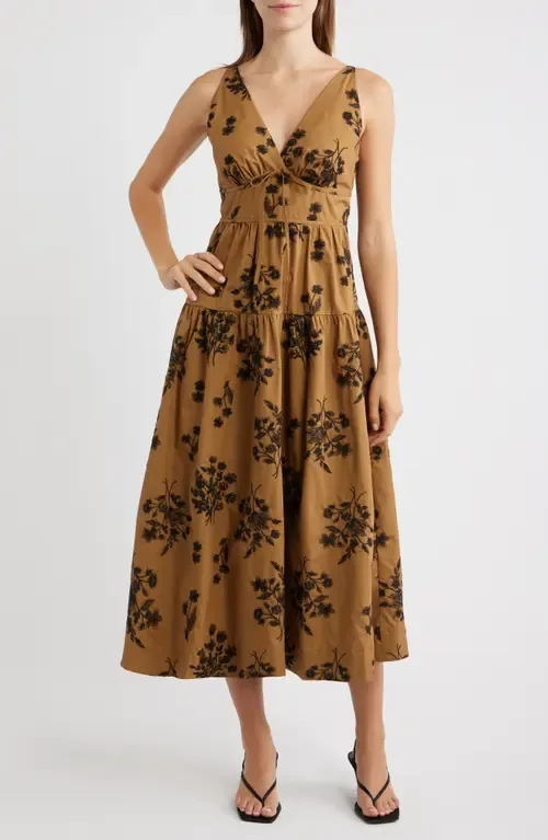 Embroidered Tiered Sleeveless Midi Dress