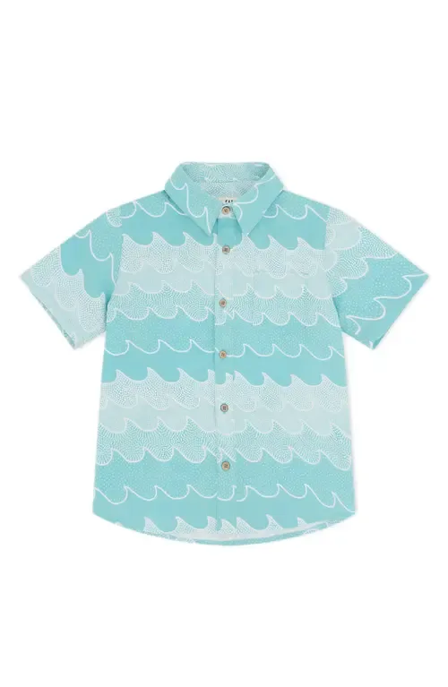 Wave Print Short Sleeve Button-Up Shirt by Feather 4 Arrow
