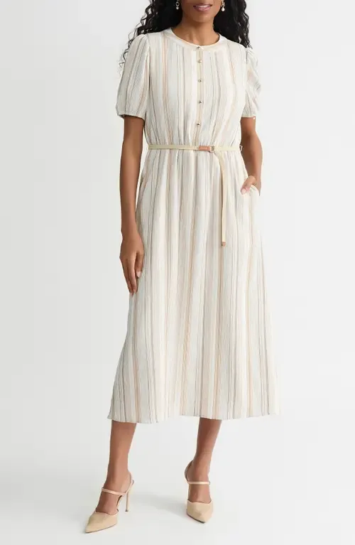 Stripe Short Sleeve Belted Shirtdress by KASPER