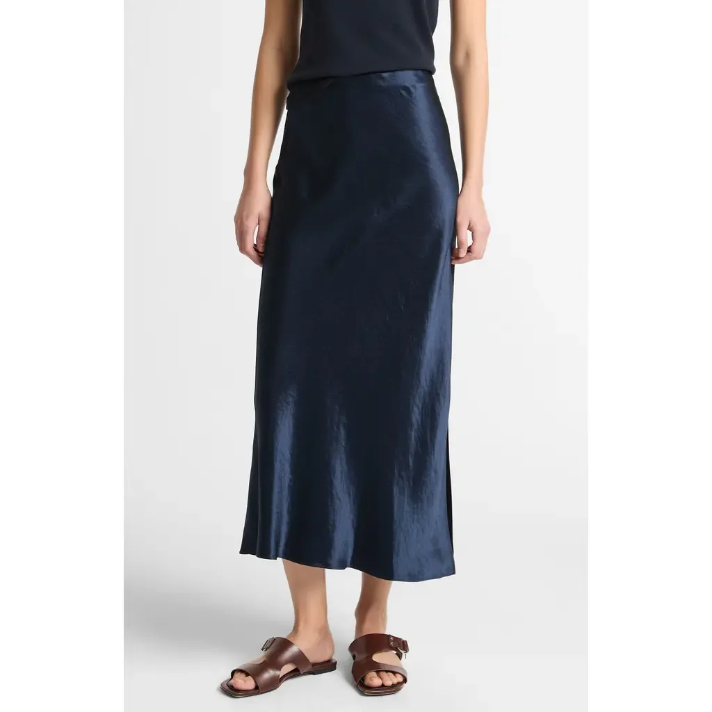 Side Slit Matte Satin Slip Skirt by Vince