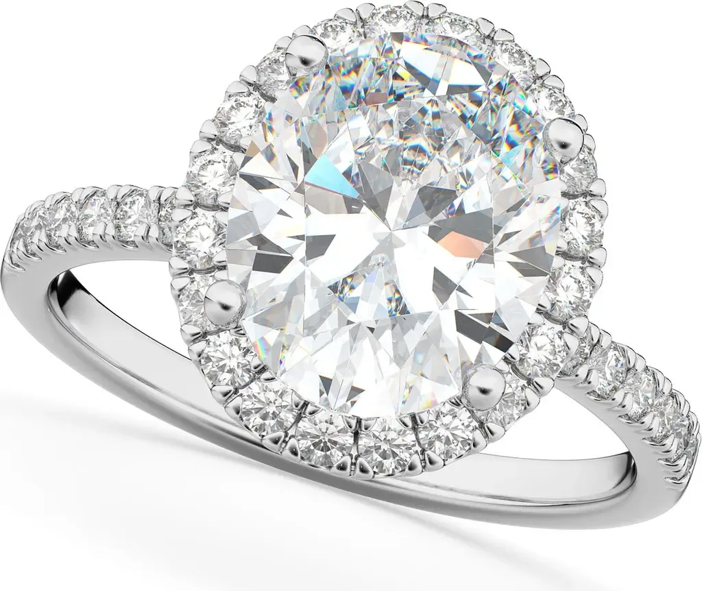 Oval Cut Halo Lab Diamond Engagement Ring 14K by ALLUREZ