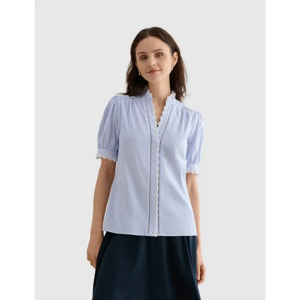 Naima Scalloped Lace Trim Pintuck Blouse by HOBBS LONDON