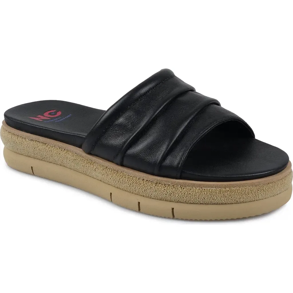 Marieller Platform Slide Sandal in Black Leather by National Comfort