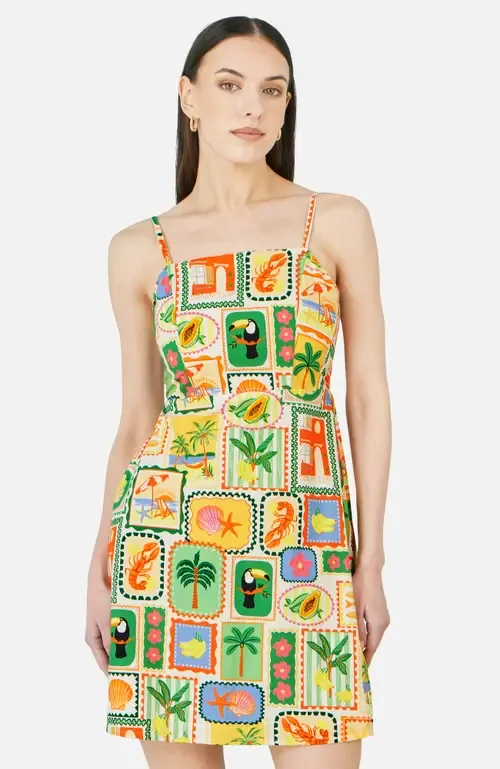 Postcard Print Mini Sun Dress by Yumi