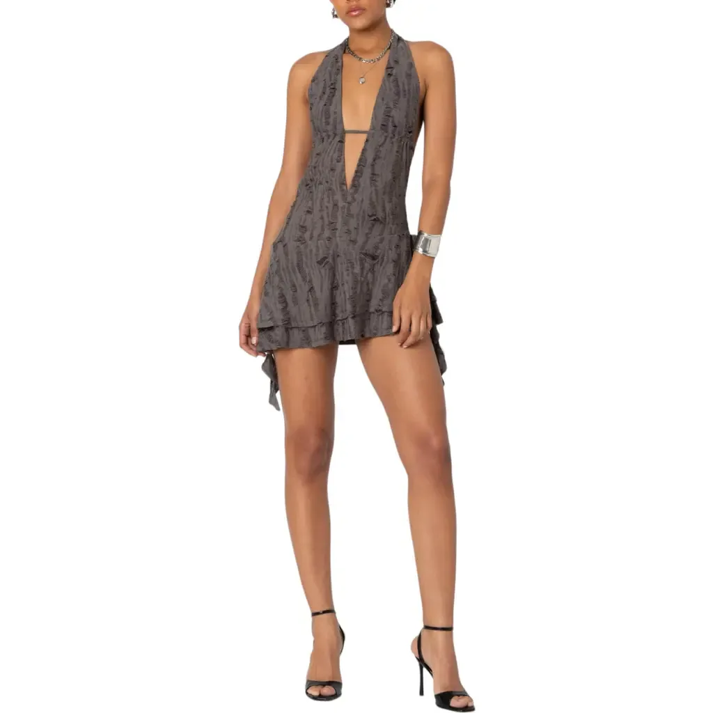 Shredded Halter Stretch Minidress by EDIKTED