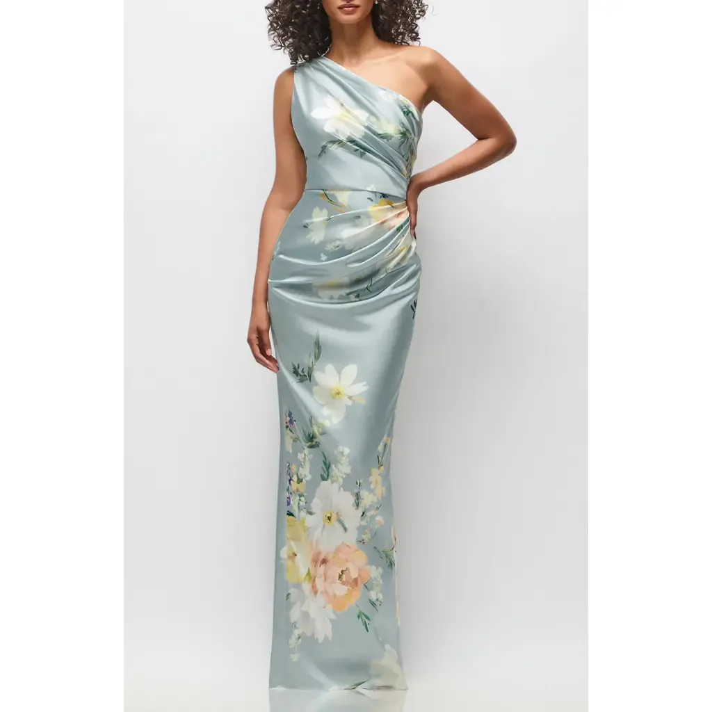 Malin Floral One-Shoulder Satin Charmeuse Gown by After Six