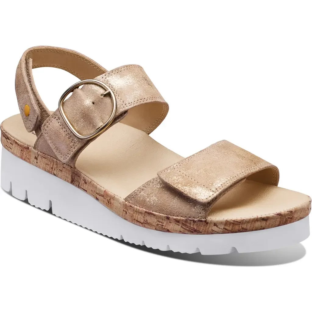 Portola Two Strap Sandal in Gold Metallic Suede by Samuel Hubbard