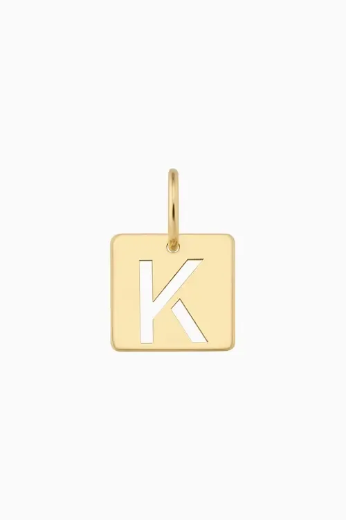 14K Yellow Gold Initial Tile Pendant Charm by Oradina