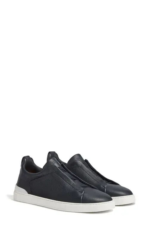 Triple Stitch Deerskin Leather Slip-On Sneaker