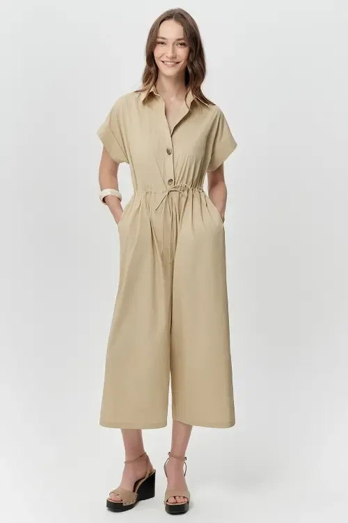 Nixie Shirt Collar Short Sleeve Drawstring Waist Jumpsuit by Exquise