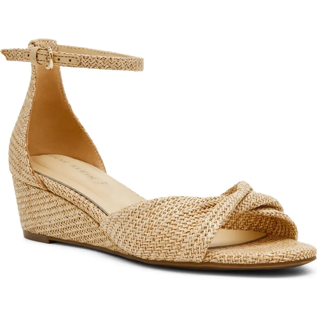 Whitby Ankle Strap Slide Sandal in Natural Raffia by Anne Klein