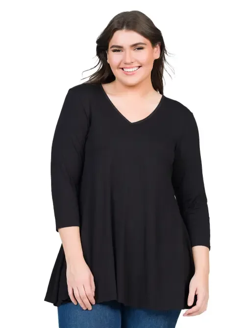 Three Quarter Sleeve V Neck Tunic Top by 24seven Comfort Apparel