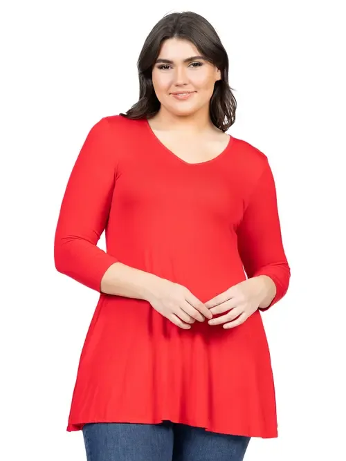 Three Quarter Sleeve V Neck Tunic Top