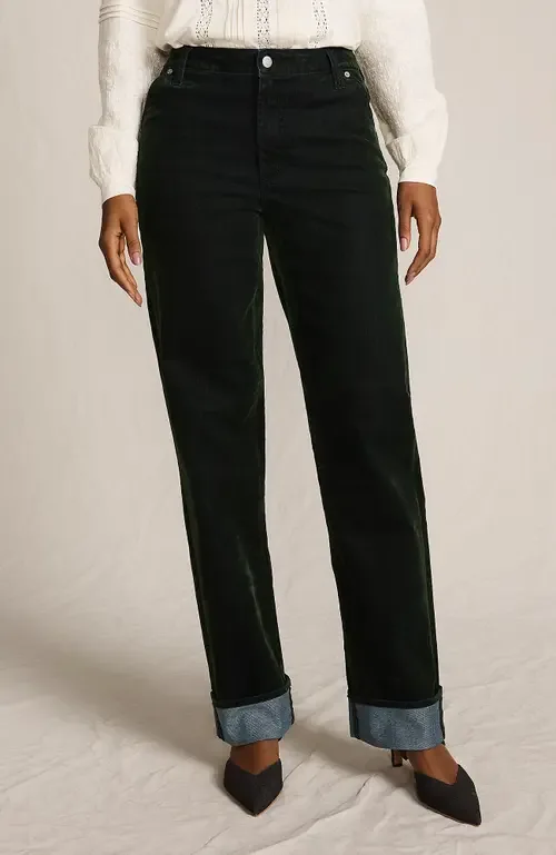 Flocked Denim Mid Rise Relaxed Straight Leg Cuff Jeans by Lands' End