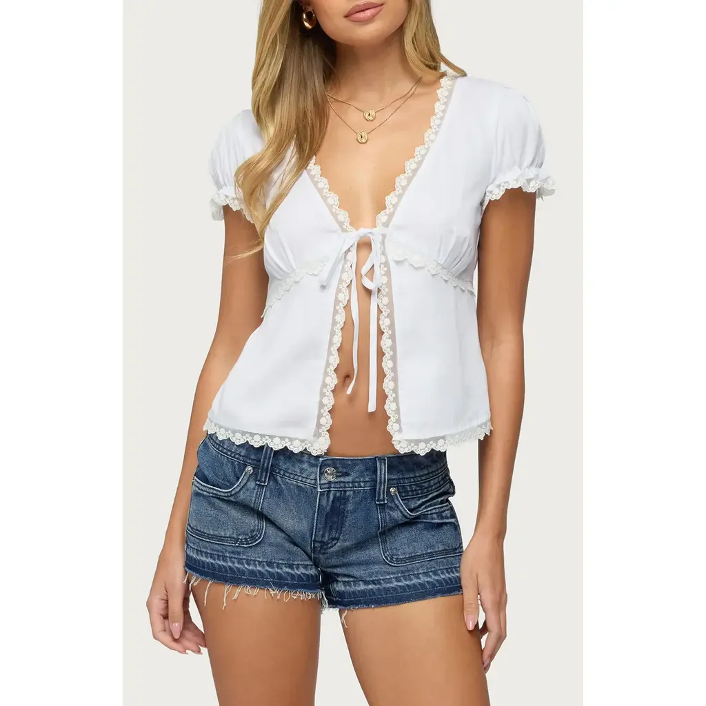 Eman Lacey Tie Front Top by EDIKTED