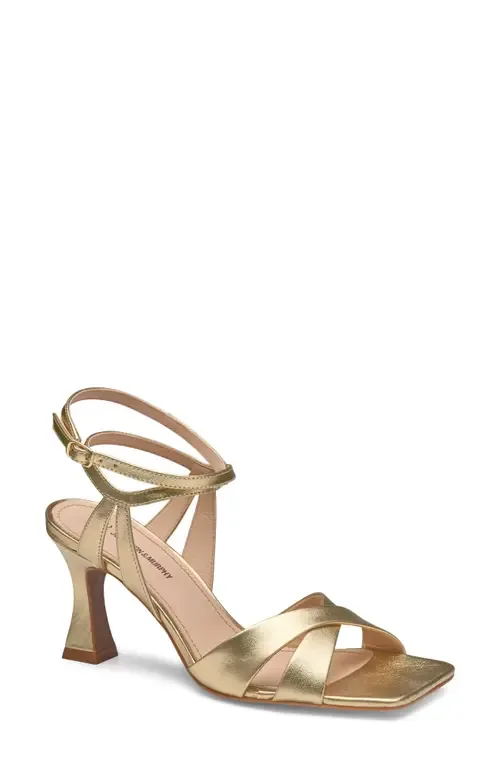 Christine Ankle Strap Sandal in Gold Metallic Sheepskin by Johnston & Murphy