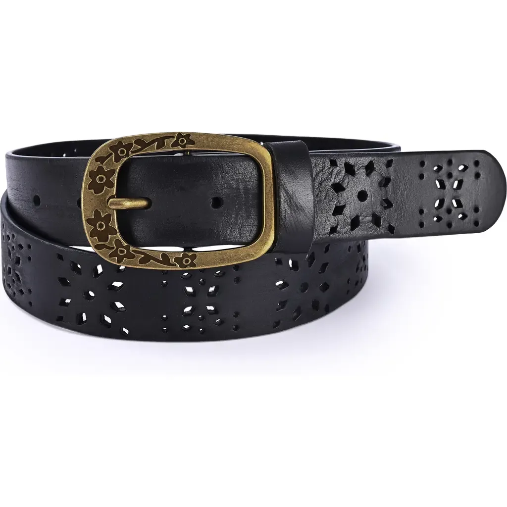Blooming Genuine Leather Perforated Floral Vintage Belt by OLD TREND