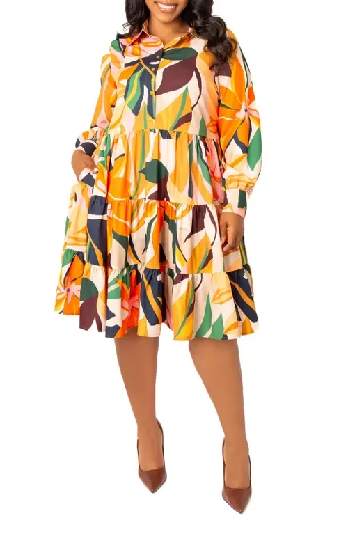 Floral Long Sleeve Shirtdress by BUXOM COUTURE