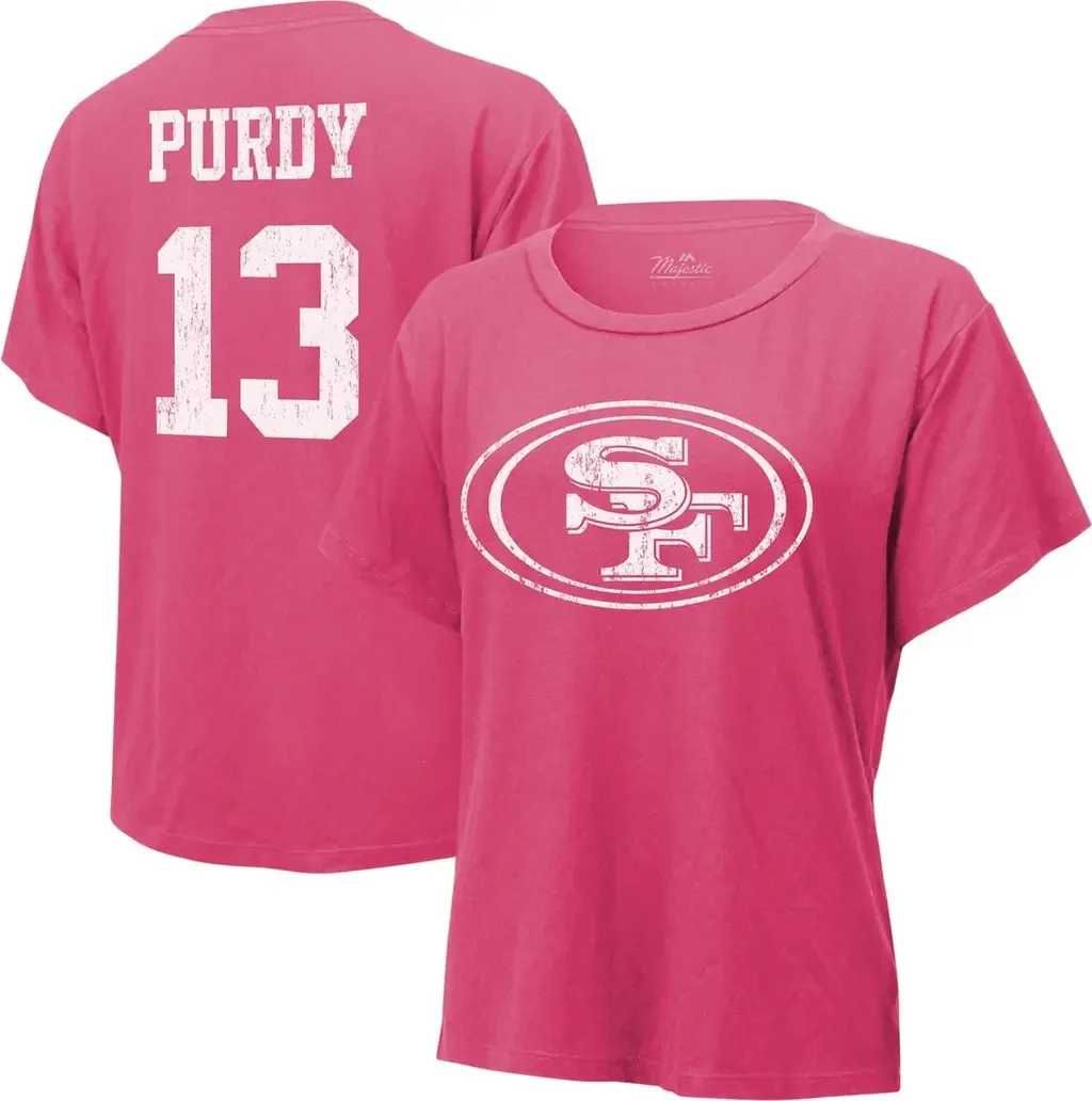 Majestic Threads Brock Purdy Pink San Francisco 49ers Name & Number T-Shirt