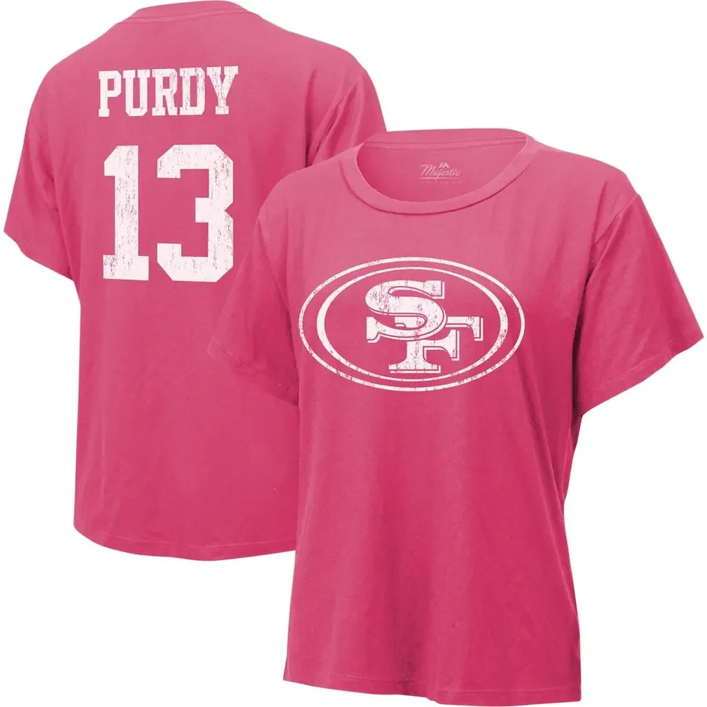 Majestic Threads Brock Purdy Pink San Francisco 49ers Name & Number T-Shirt by Majestic Threads