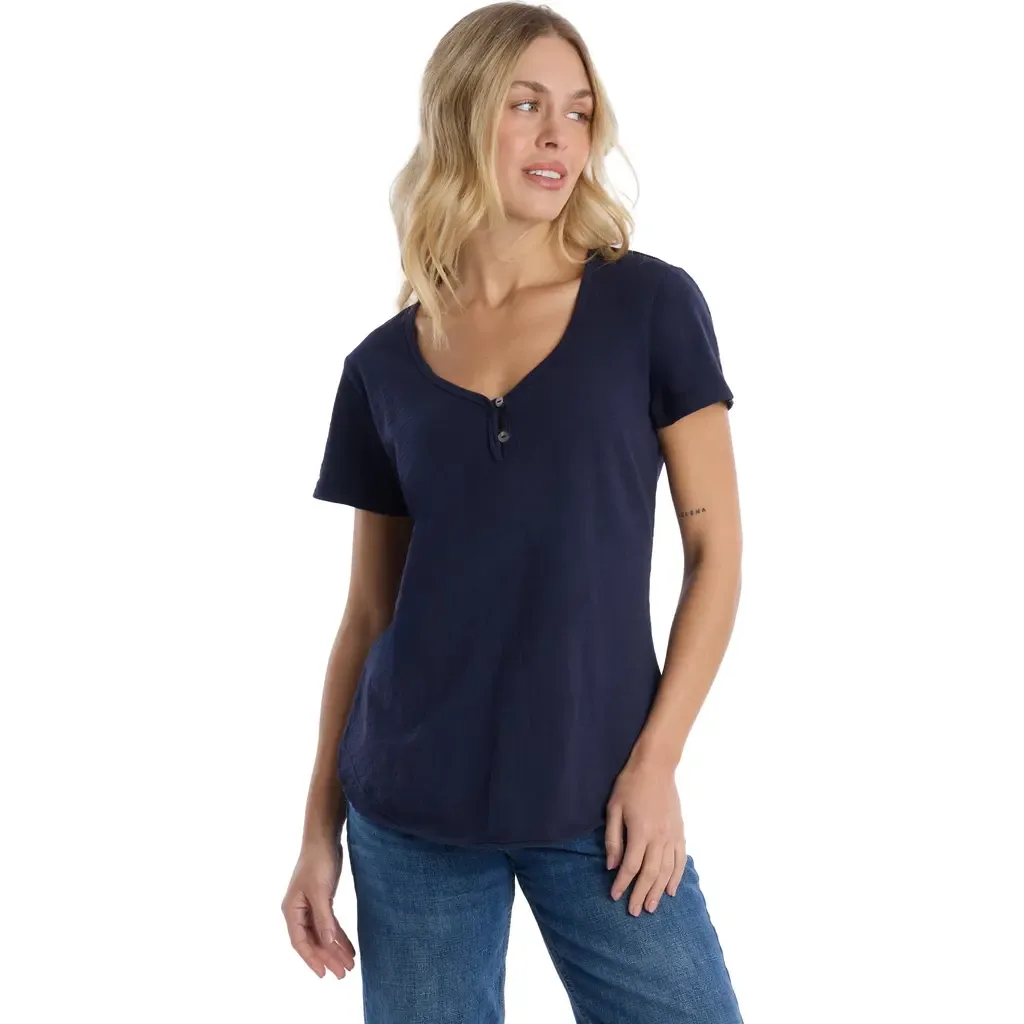 V-Neck Henley Short Sleeve Tee by Wilt