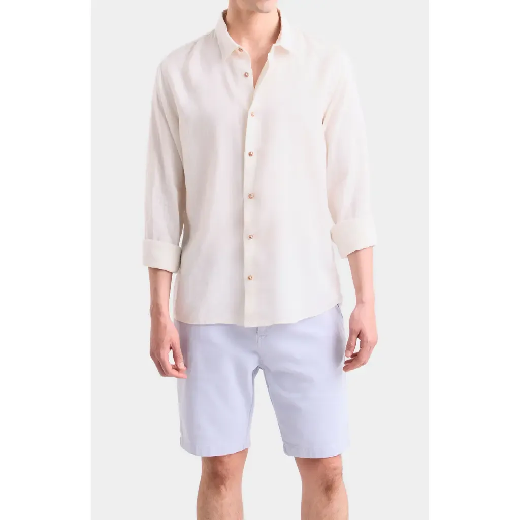 Long-Sleeve Linen Shirt with Semi-Fitted Silhouette by Velez