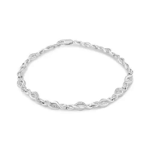 Silver Prong Set Diamond Accent Curved Spiral Link Bracelet by Haus of Brilliance