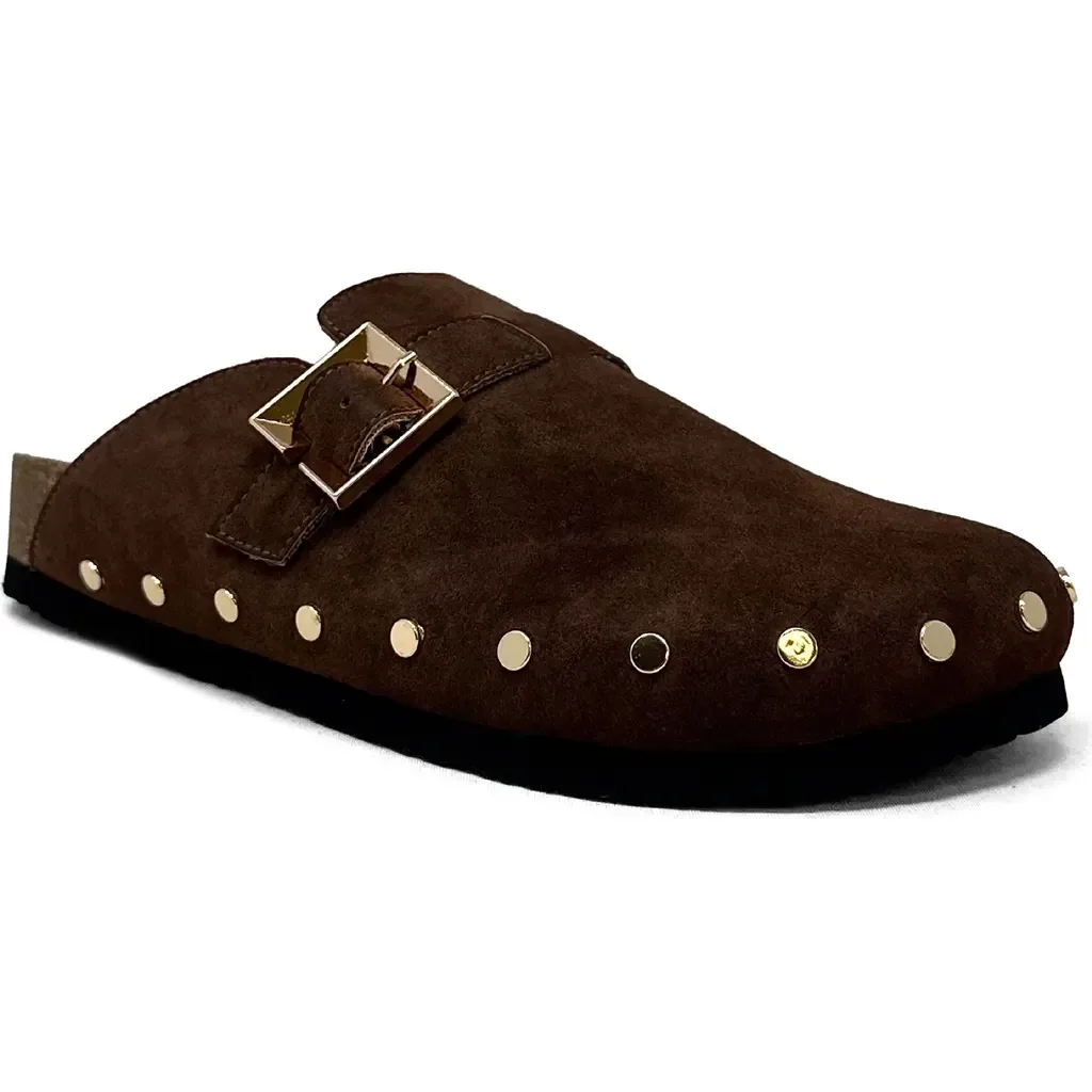 Tori Faux Shearling Lined Clog in Brown Suede by SHUSHOP
