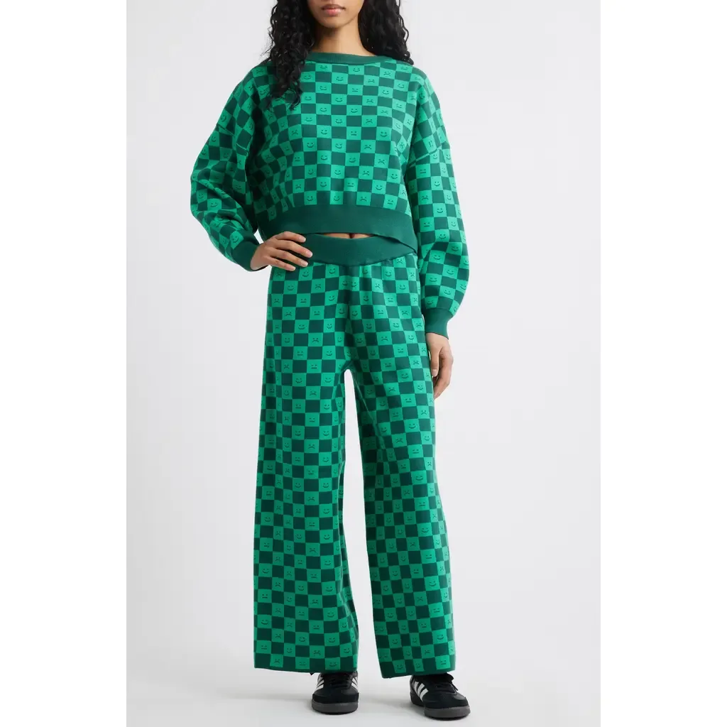 Lots of Feelings Checkerboard Knit Sweater & Wide Leg Pants Set by Dressed in Lala