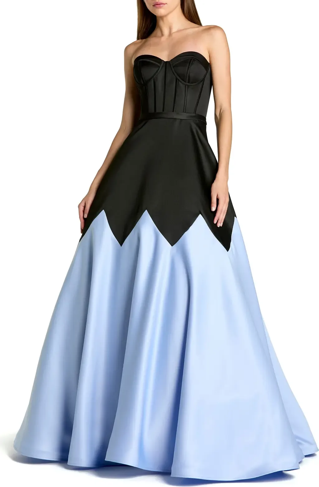 Corset Strapless Sweetheart Colorblock Satin Ball Gown