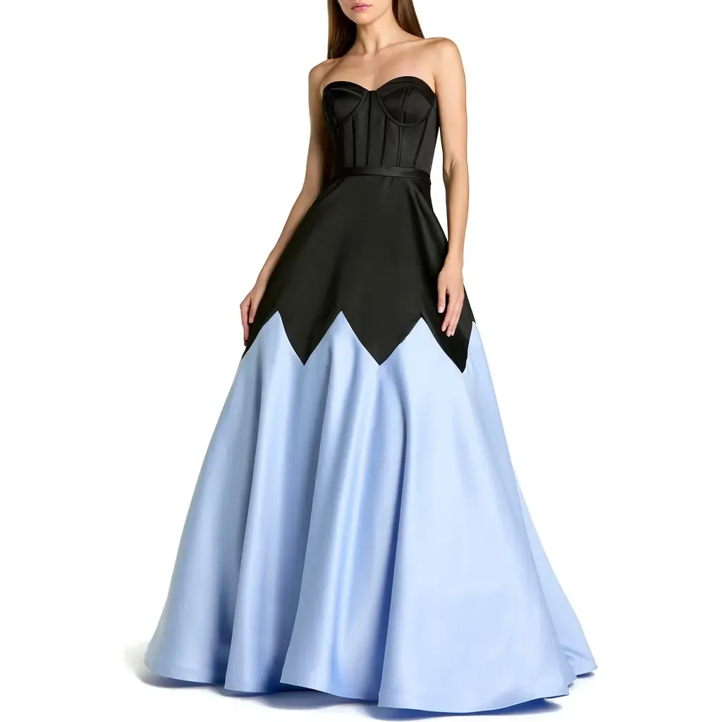 Corset Strapless Sweetheart Colorblock Satin Ball Gown by Mac Duggal