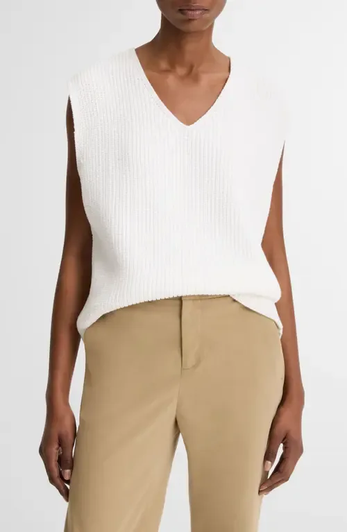 Relaxed V-Neck Cotton Blend Sweater Vest by Vince