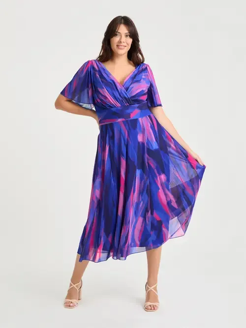 Victoria Printed Angel Sleeve Midi Dress by Scarlett & Jo
