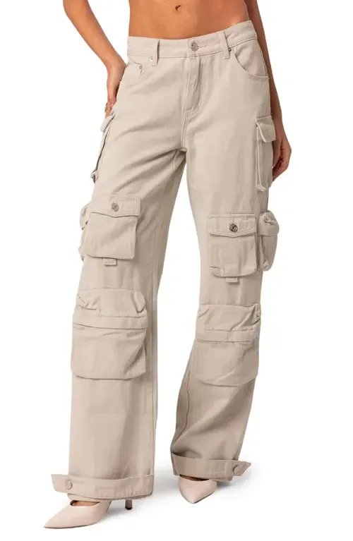 Oversize Boyfriend Cargo Jeans - Stone by EDIKTED