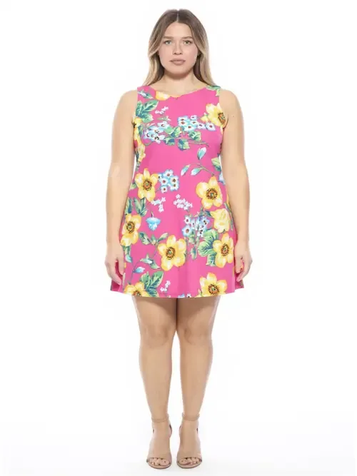 Floral Round Neck Sleeveless A-Line Mini Shift Dress by 24seven Comfort Apparel
