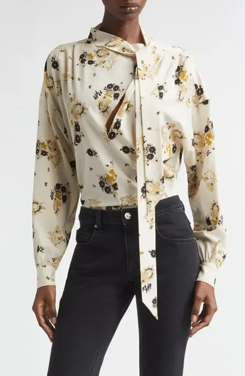Fendry Floral Cutout Stretch Silk Top by Isabel Marant