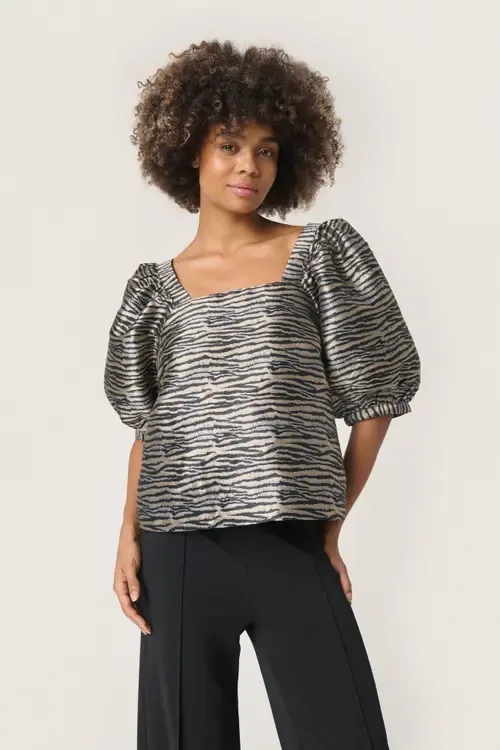 Sonnia Square Neck Blouse in Zebra Jacquard by Soaked in Luxury