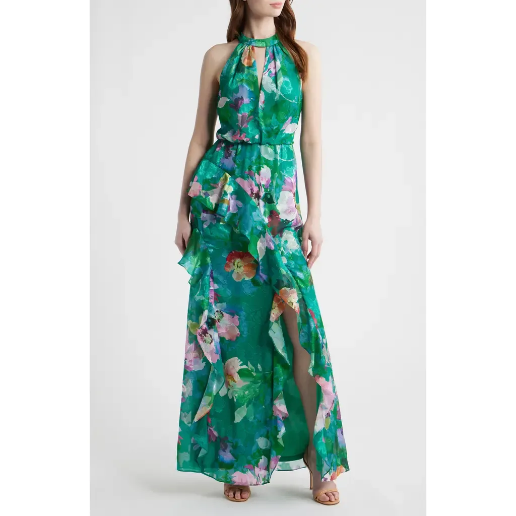 Ruffle Floral Evening Gown by Adrianna Papell