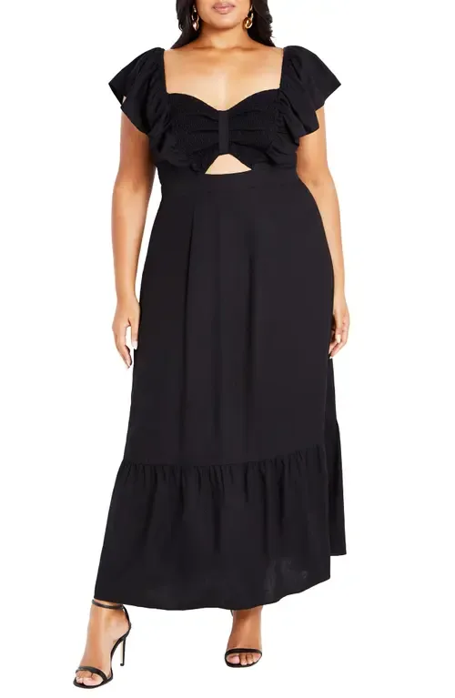 Alora Flutter Sleeve Cutout Maxi Dress by City Chic